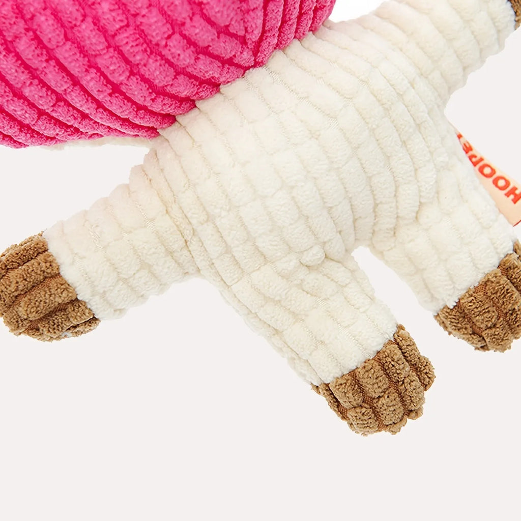 Animal-shaped plush dog chew toy with squeaker, available in multiple colours.