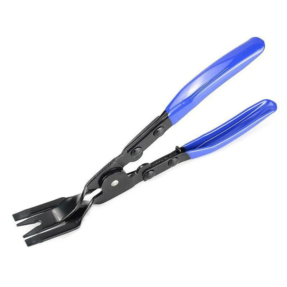 Steel car universal disassembly separator pliers with blue handles for removing interior clamps and door panels.