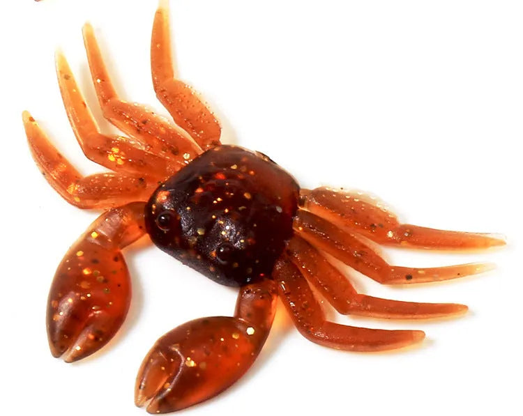 PVC soft plastic crab fishing lure in red and brown colours, measuring 8cm in length.