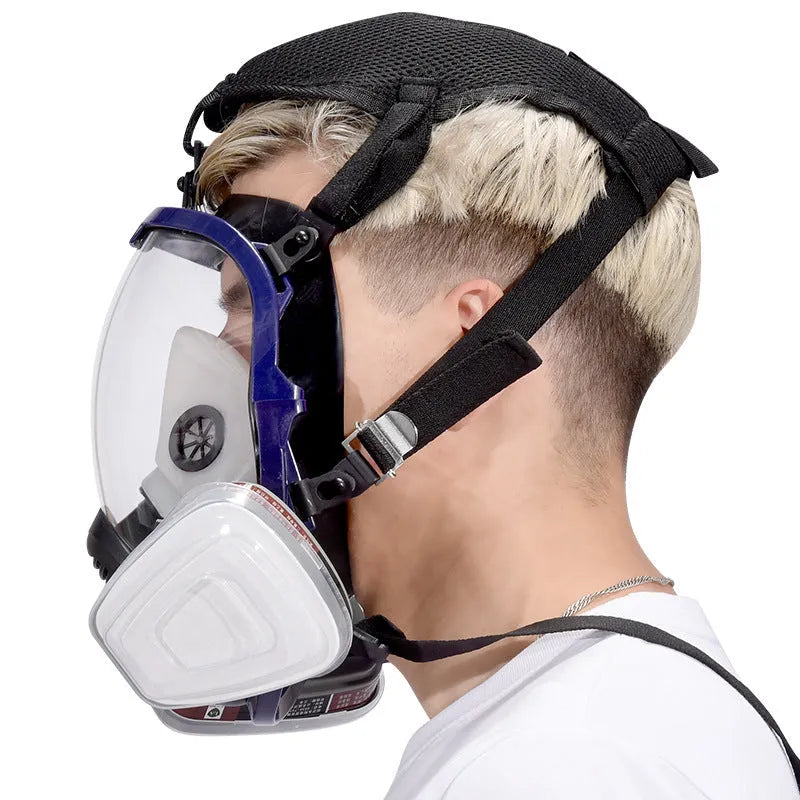 Blue edge spherical full mask with silicone trapezoidal canister and KN95 protection