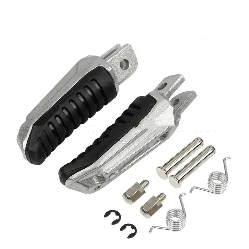 Black anodised aluminium alloy motorcycle footpeg set for Suzuki models including Hayabusa and V-Strom