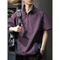 Men's brown half zipped stand collar shirt in Vinylon ice silk fabric