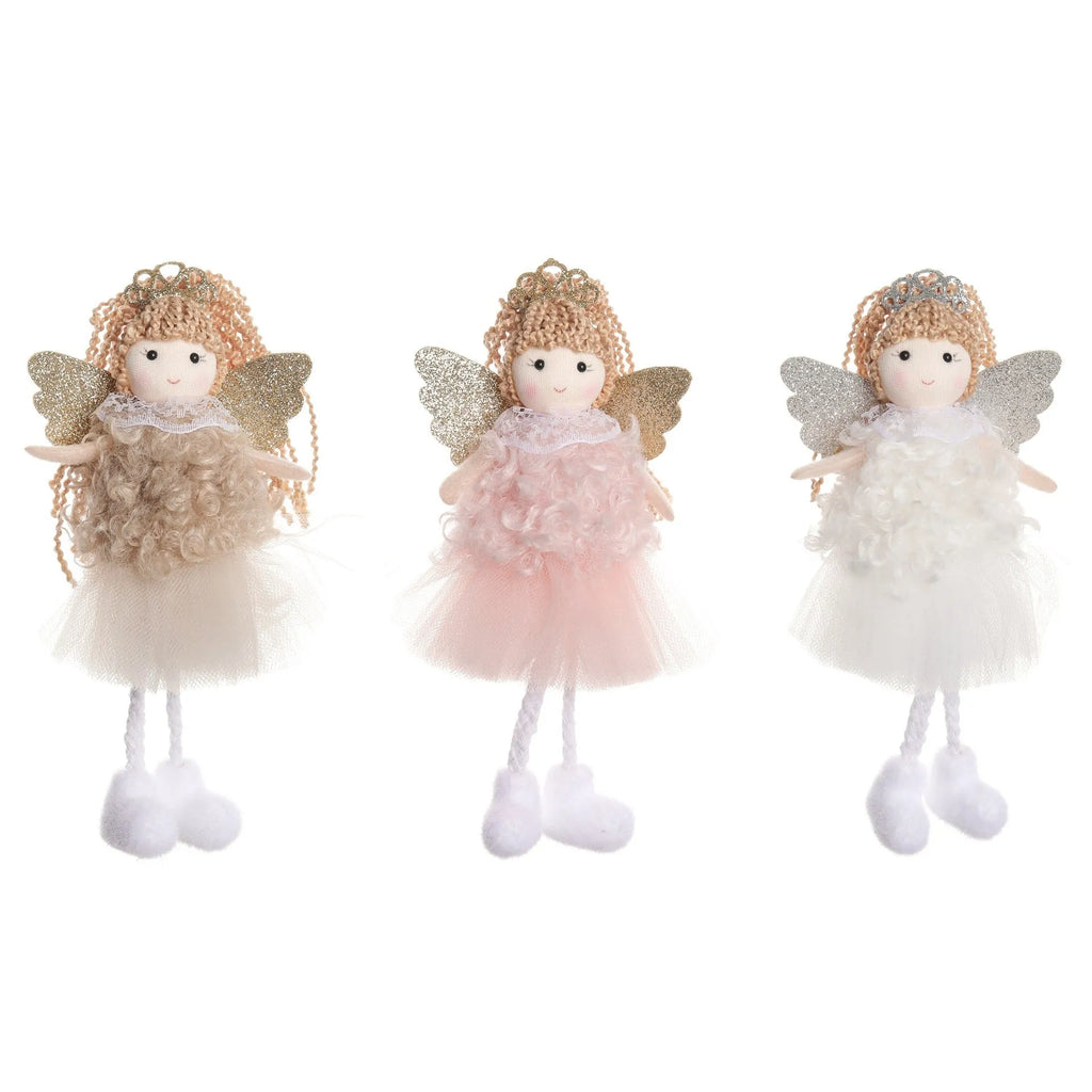 Christmas angel girl pendant cloth hair tie elastic in white, pink and khaki colours