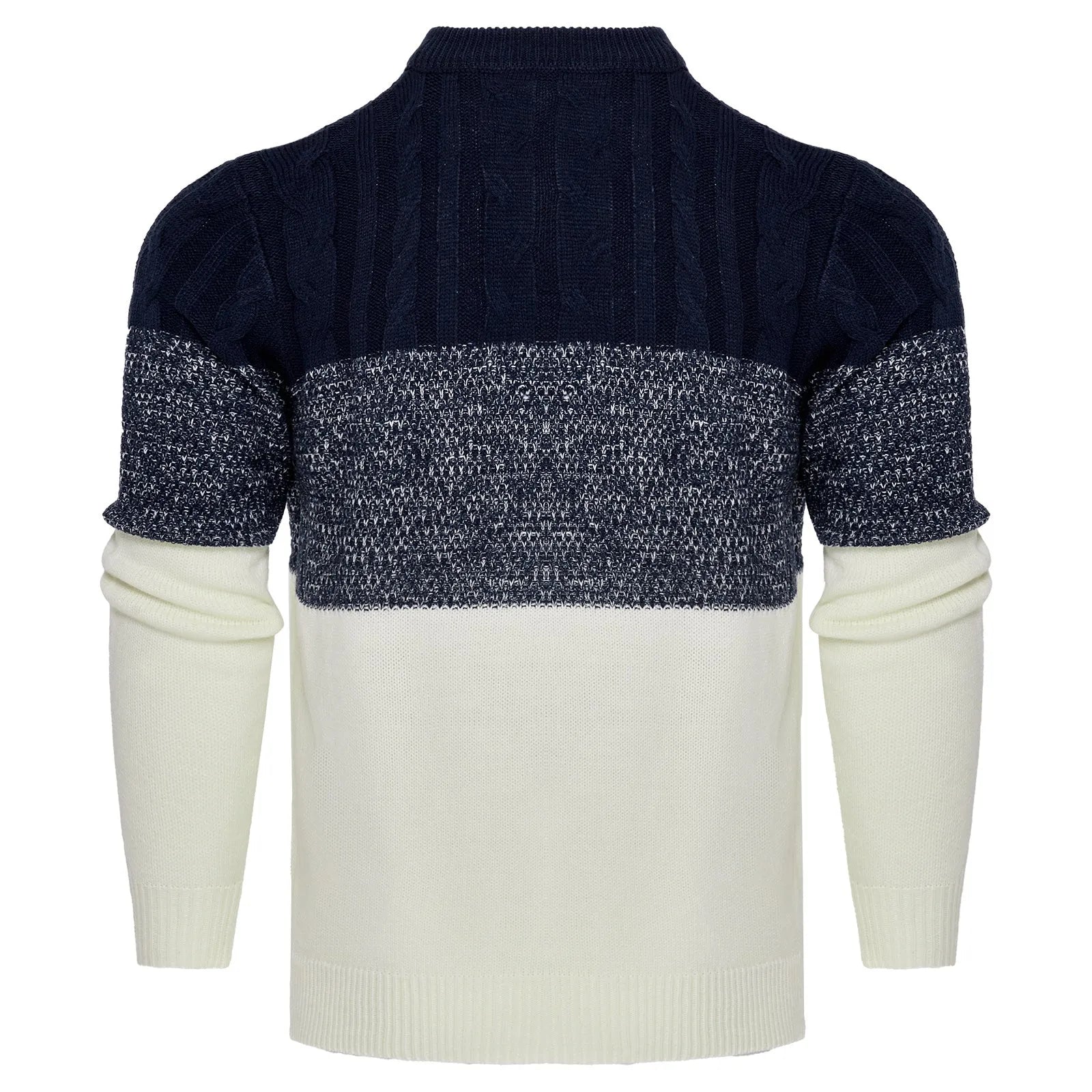 Men's soft knitted long-sleeved pullover sweater on a model, showing style variation.