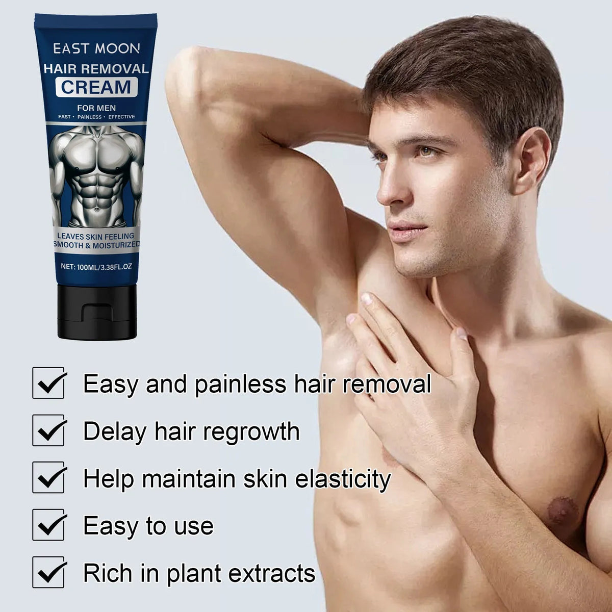 100ml tube of men's mild hair removal cream for beard, armpit, hand and leg application