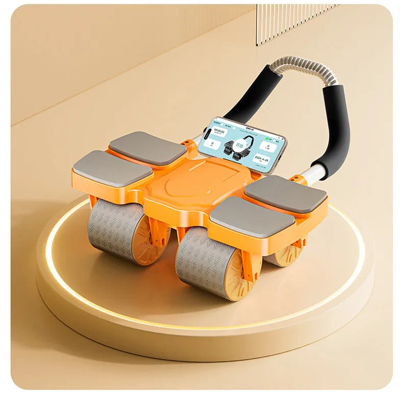 Black abdominal exercise wheel with automatic rebound and four wheels