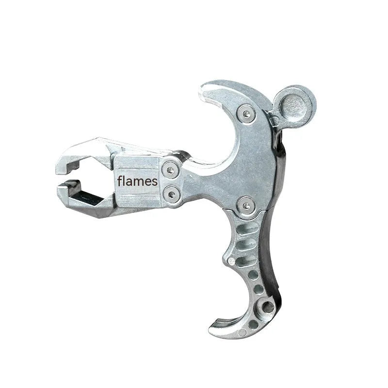 Zinc alloy hand-held flame dispenser tool with two-axis harpoon clip release mechanism