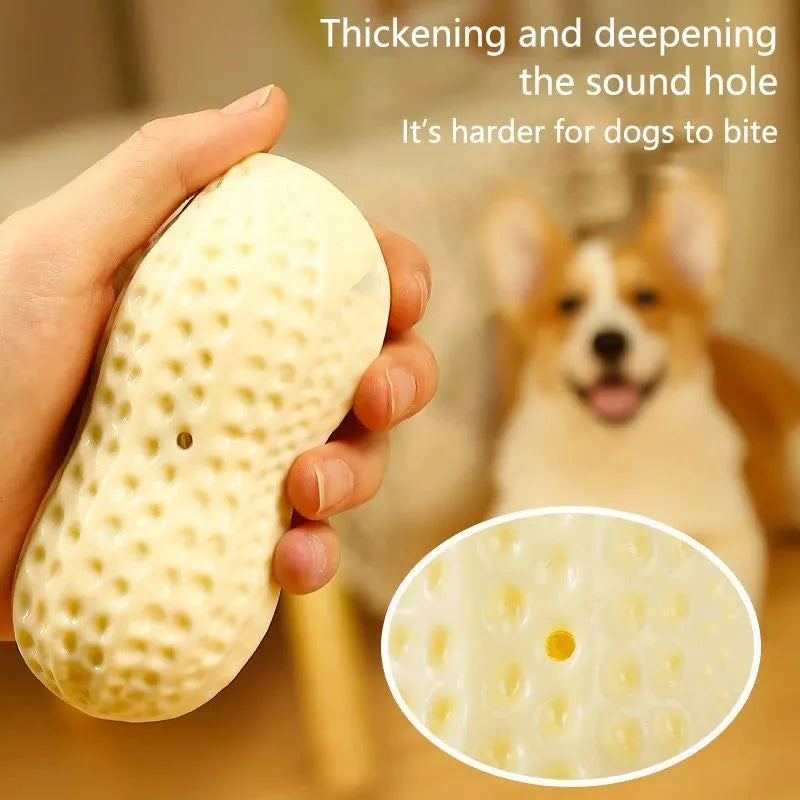 Yellow rubber and vinyl dog toy for small dogs, elastic chew toy with sound for teeth cleaning and boredom relief