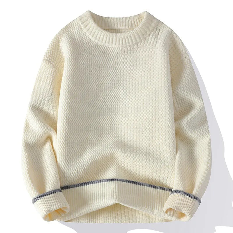 Men's grey casual pullover sweater with round neck and long sleeves for autumn wear