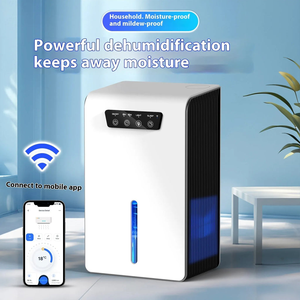 Milky white compact household dehumidifier for small rooms and bedrooms.