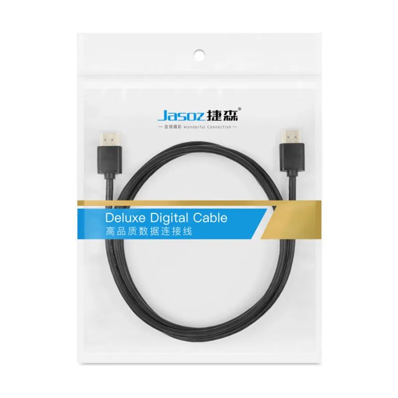 Flexible thin HDMI cable with gold-plated connectors showing length options from 50cm to 500cm
