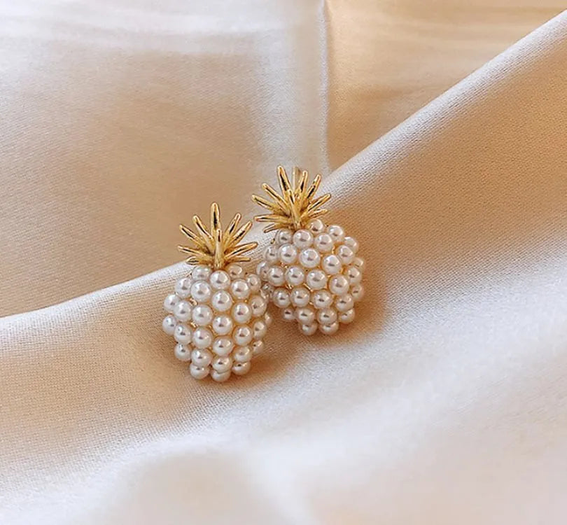 Korean style pineapple and starfish pearl earrings for women in electroplated alloy with four colour options