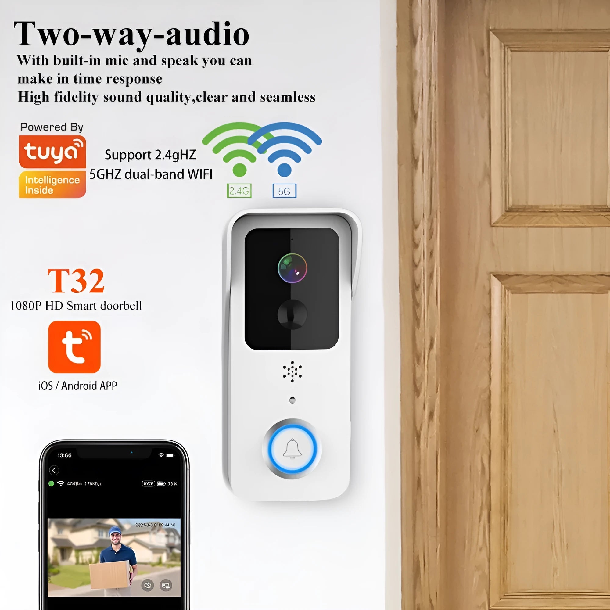 Smart home waterproof visual doorbell with HD camera and remote intercom functionality