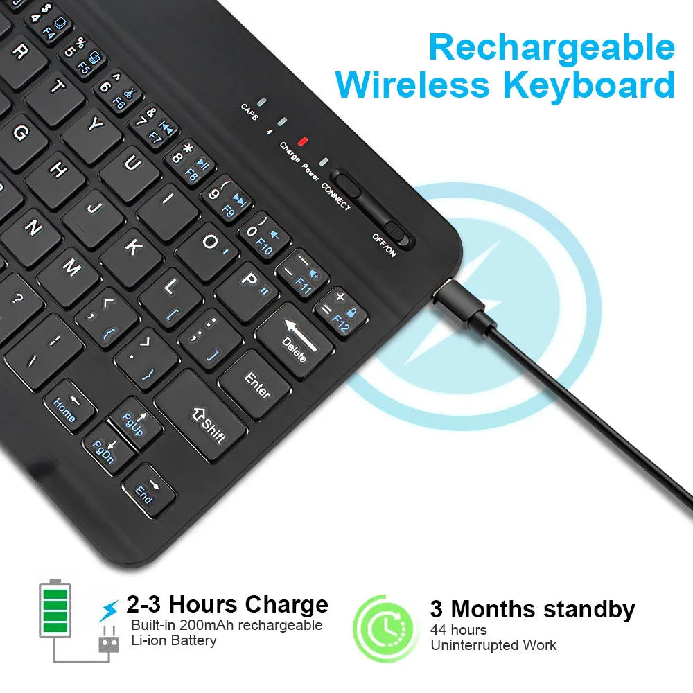 Mini Bluetooth wireless keyboard in black or white for tablets with 44-hour battery life