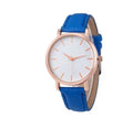Square faced quartz watch with PU leather strap in grey, showing slim profile and alloy case.