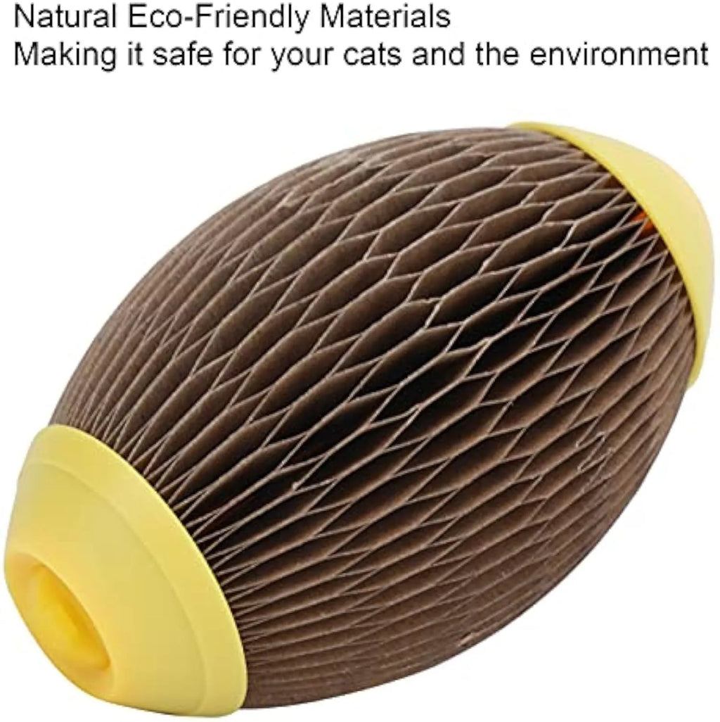 Ellipse‑shaped corrugated paper catnip football toy for cats with scratch surface
