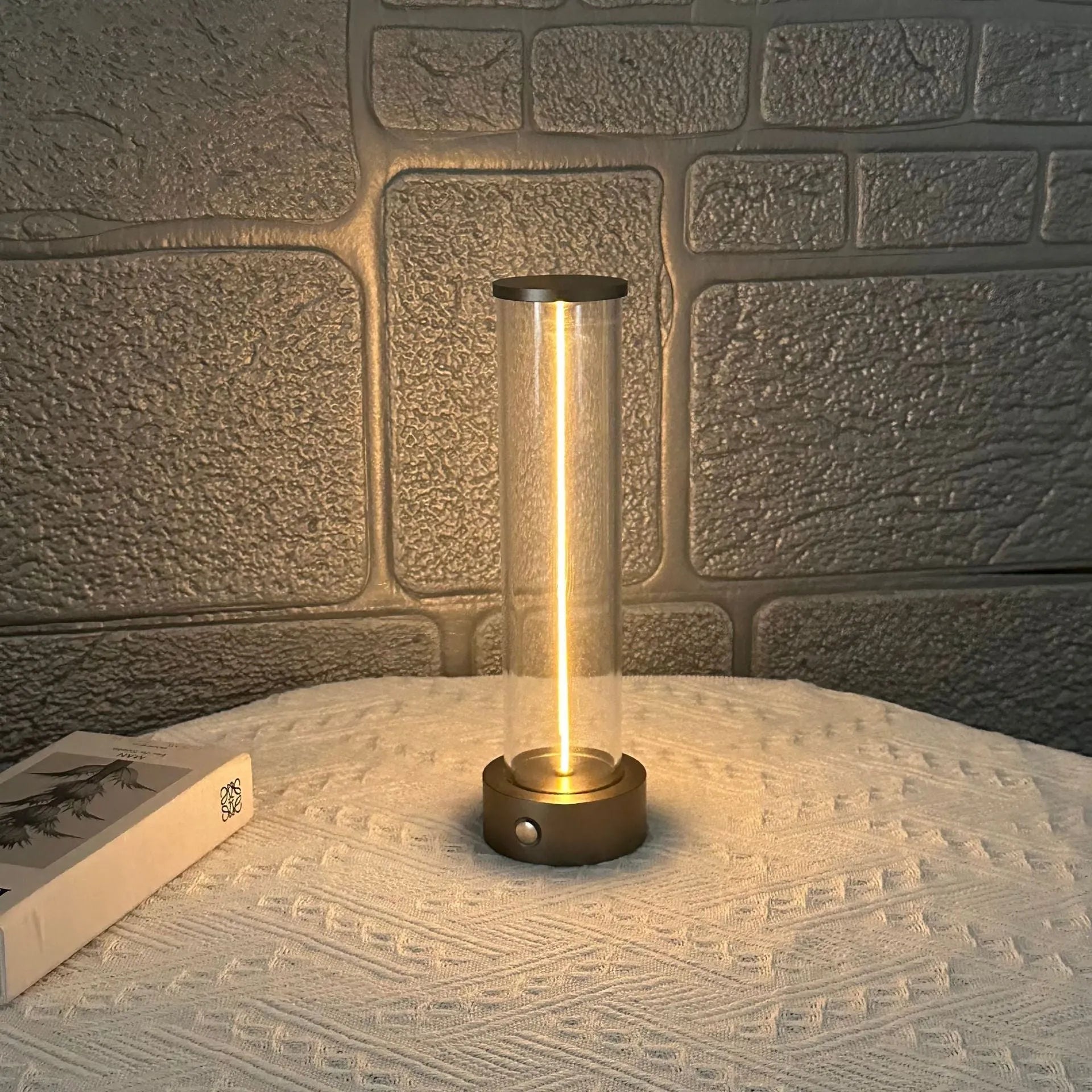 Slim modern glass LED light strip with magnetic base for USB-charged night lighting