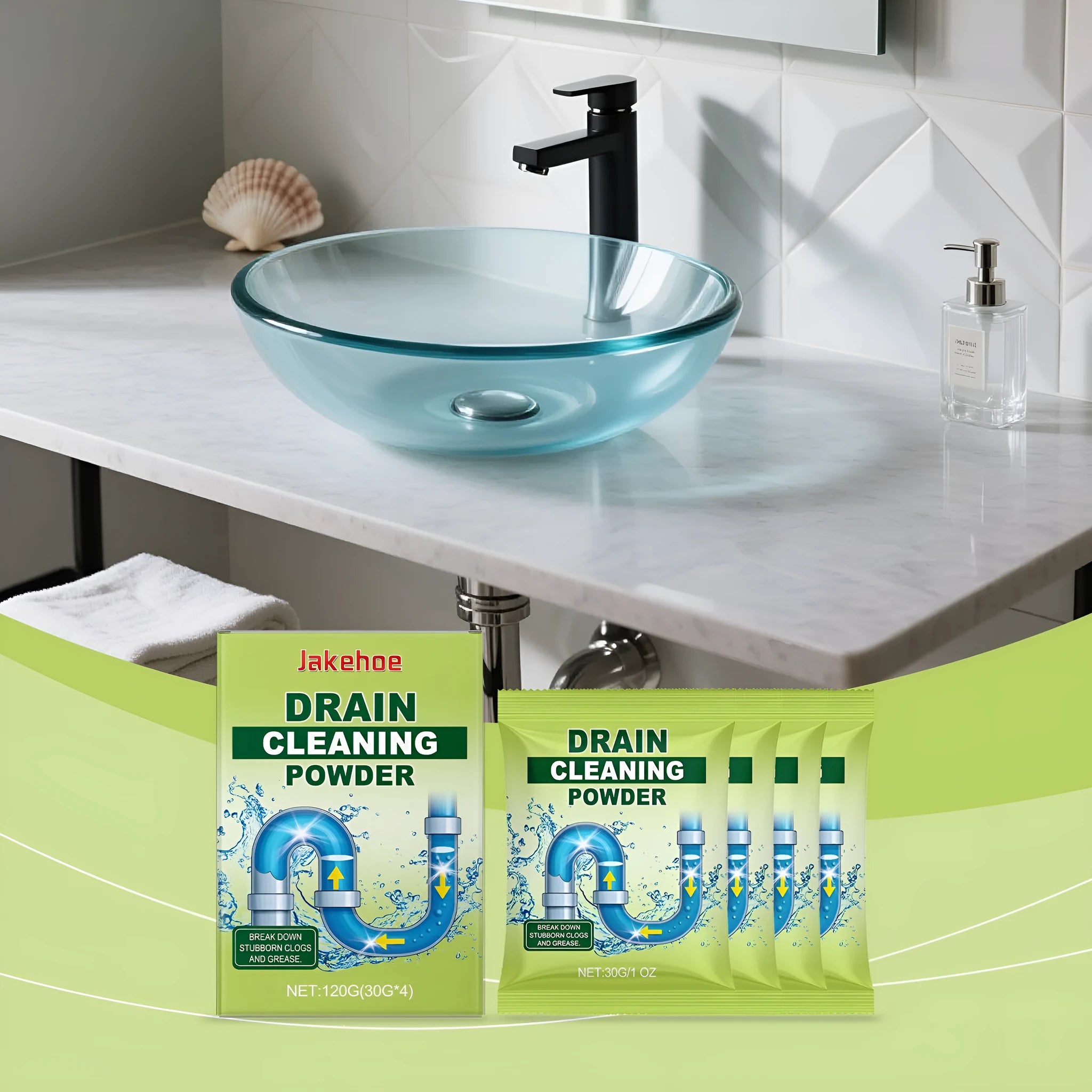120g pack of drain cleaning powder for unblocking sinks and showers