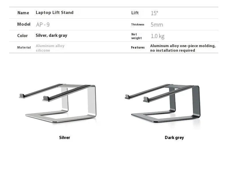 Aluminium alloy laptop stand in black colour on desktop