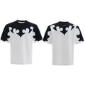 Men's red cotton T-shirt with three-dimensional stitching patterns and rhinestone detailing on front