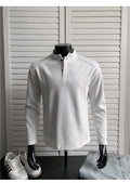Men's patchwork stand-up collar sweater shoulder polo shirt in Chinese cotton fabric