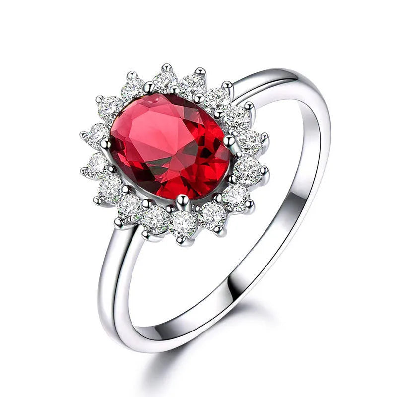 Copper women's ring with electroplated flower design and blue moissanite stone in three colour options