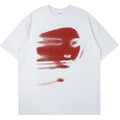 White straight cut loose cotton short sleeve t-shirt on a hanger.