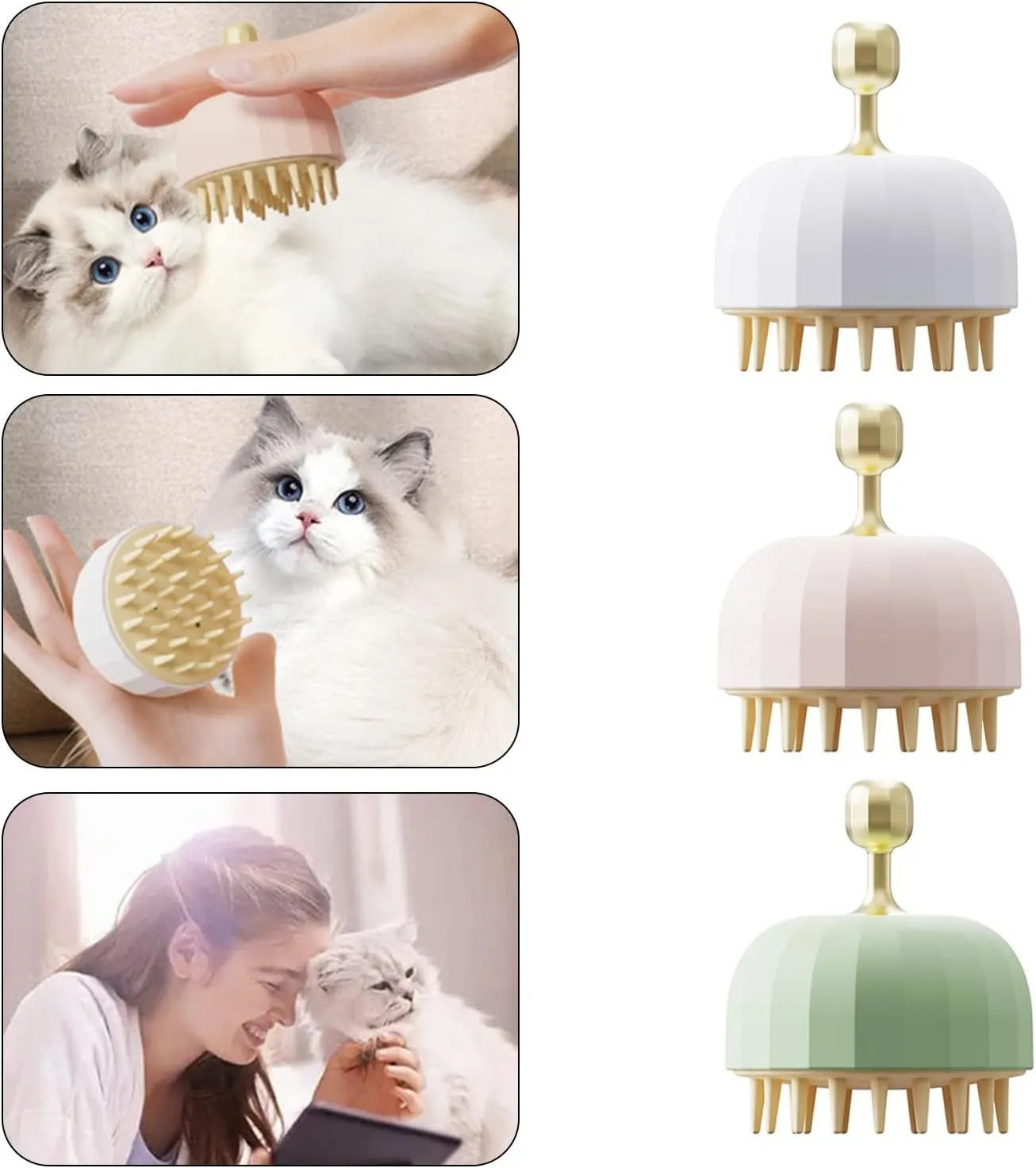 Green silicone dog bath brush with drainage holes and massage bristles for pet shampoo application