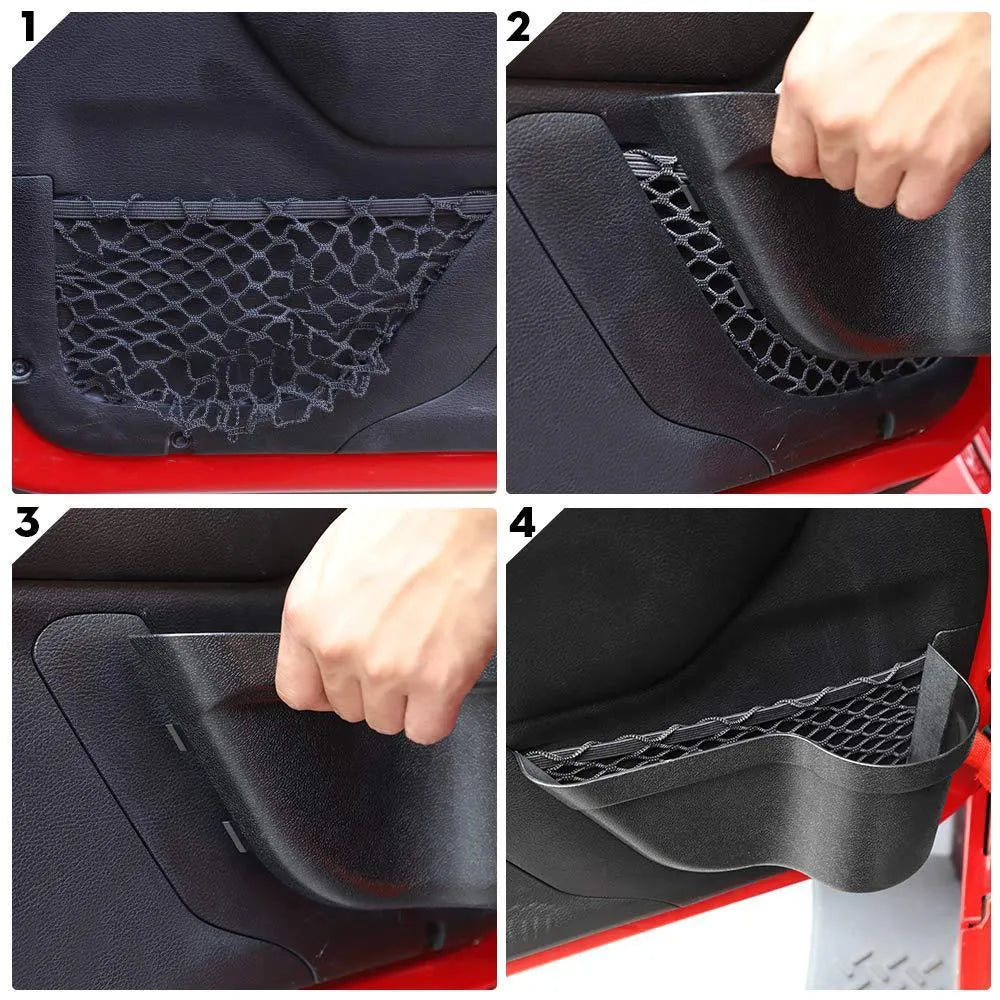 Black aluminium alloy car interior net pocket storage box for rear seat organisation