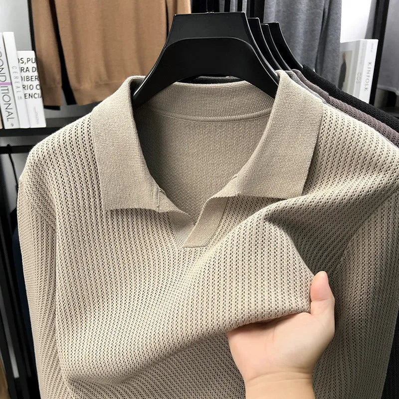 Men's loose fit casual pullover sweater in green, shown on a model.