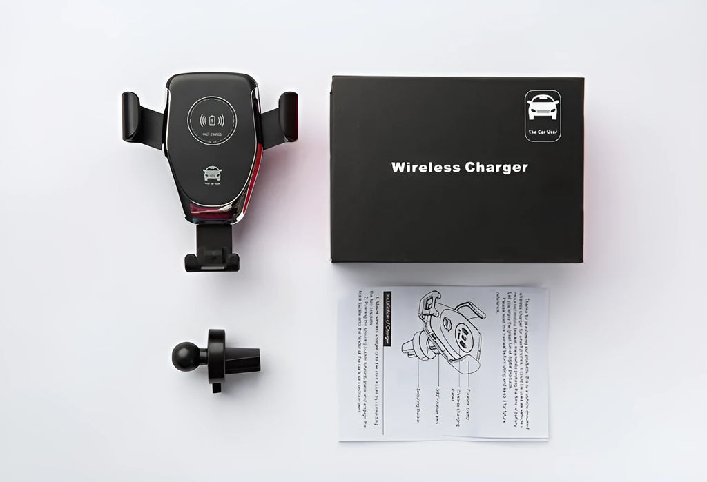 Car wireless charger mount for iPhone with automatic gravity clamp and 18W fast charging