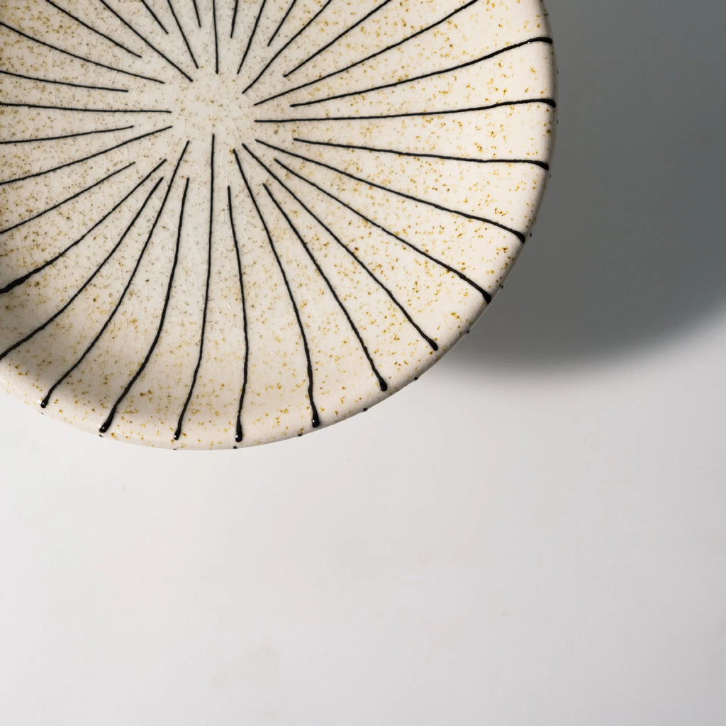 Black and white striped synthetic resin dessert plate with retro fruit ornament design