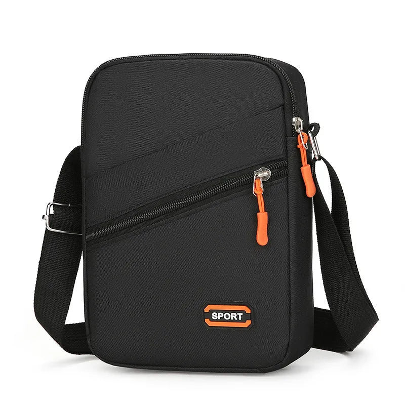 Solid colour Oxford cloth crossbody commuter bag with contrast details in silver grey.