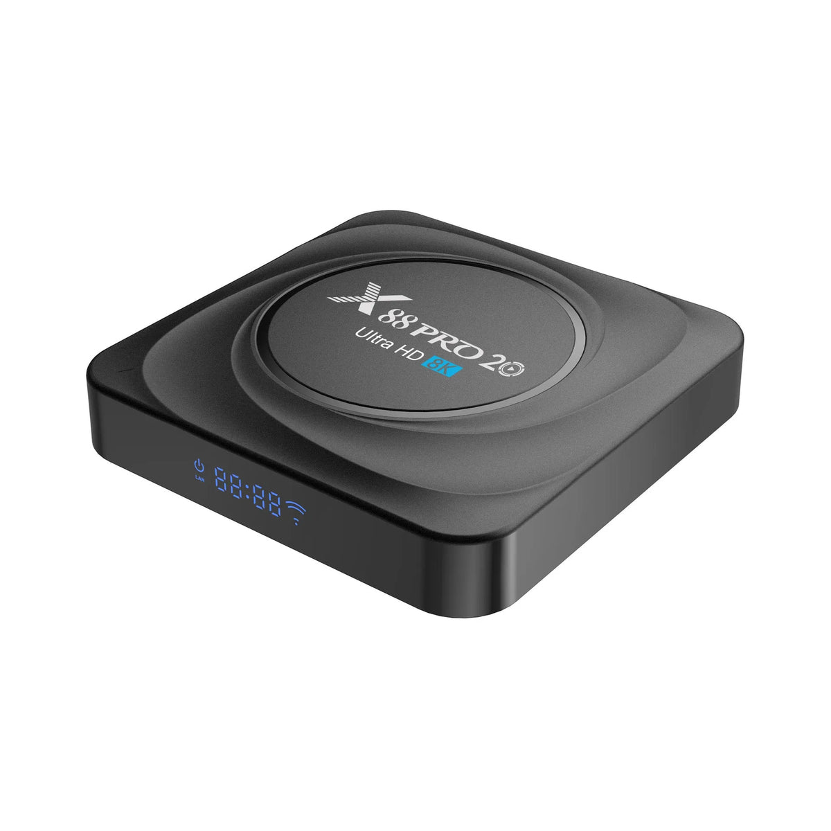 Android 11.0 dual-band WiFi television set-top box with HDMI port and compact 100mm square design