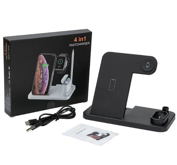 4-in-1 wireless charging station with adjustable stand for Apple Watch, iPhone, AirPods, and Apple Pencil