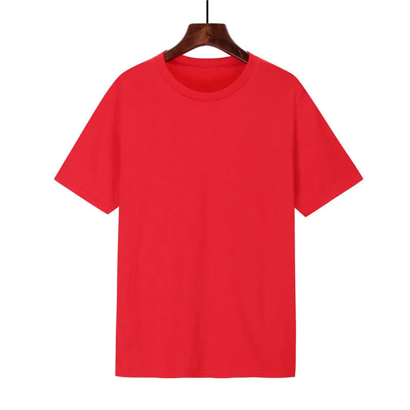 Men's loose fit black cotton t-shirt with short sleeves and a printed design on a hanger.