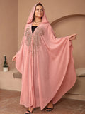 Purple rhinestone beaded Muslim style chiffon shawl draped over a mannequin.