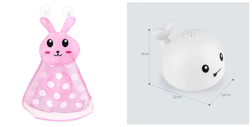 Electric whale bath toy spraying water with flashing LED lights in baby bath
