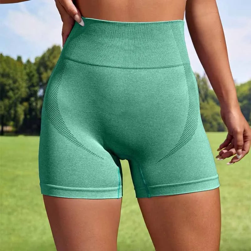Women's high waist seamless short leggings in army green colour for yoga and gym training