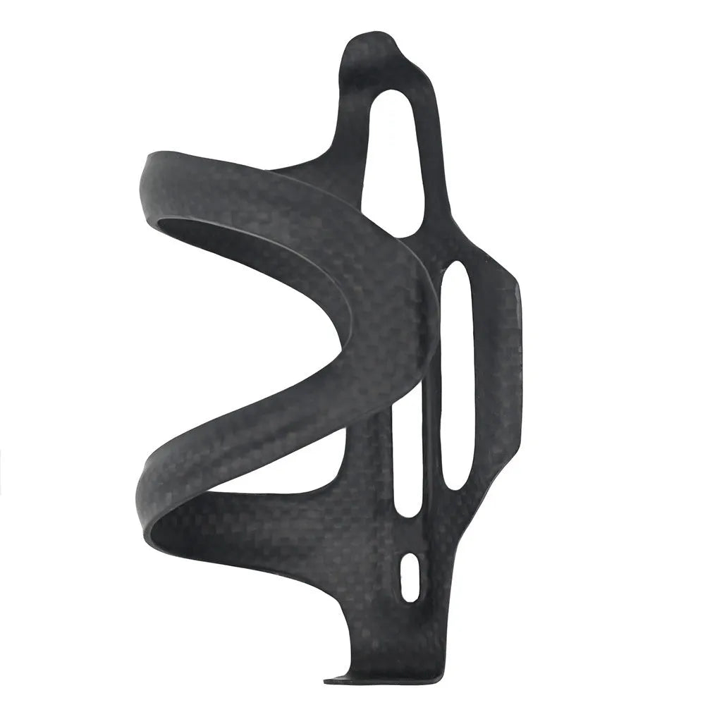 Black carbon fibre bicycle water bottle cage for road and mountain bikes