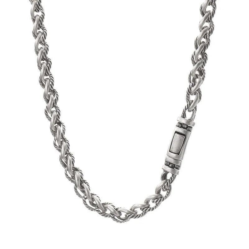 Men's titanium steel keel chain necklace with large hemp flower chain and geometric pendant