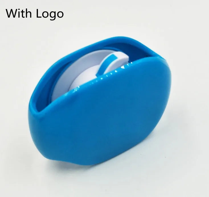 Automatic earphone cable winder retractor in PC ABS plastic, showing compact size and multiple colour options.