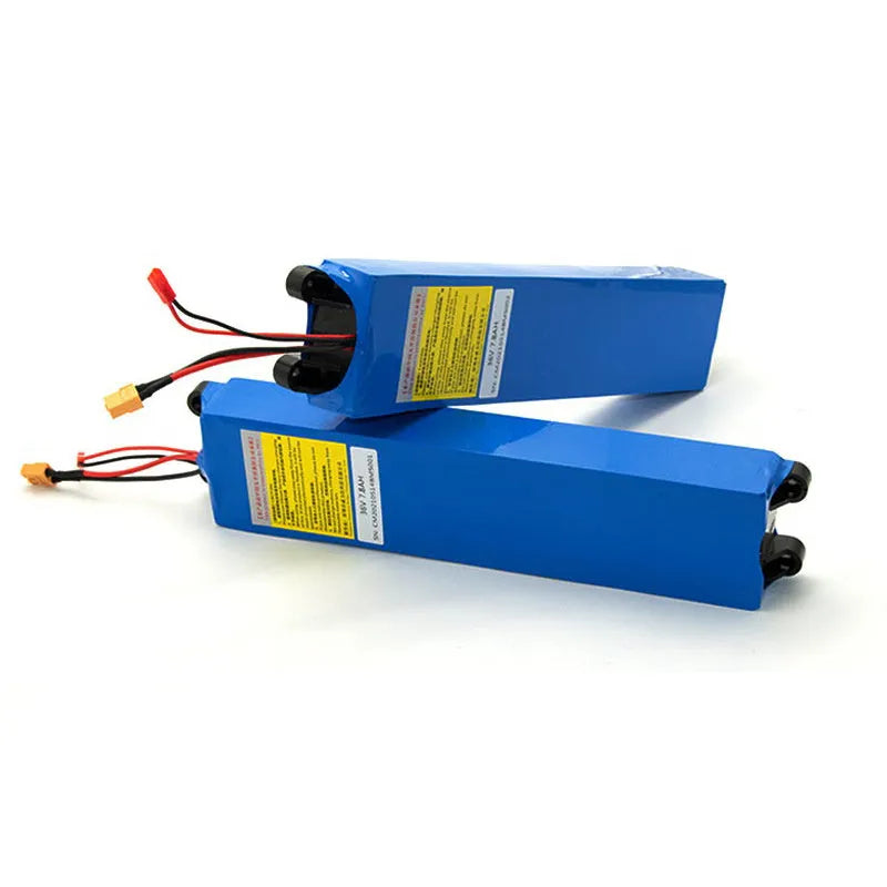 A 36V lithium-ion battery pack for electric scooters, showing options for 6.6Ah, 7.8Ah, and 10.4Ah capacities.