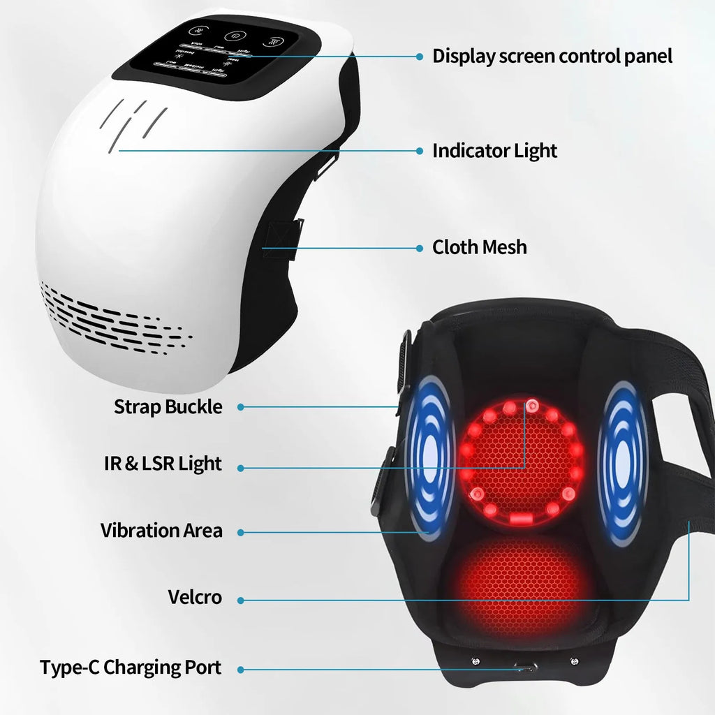 White rechargeable electric knee massager with kneading, heating and infrared laser functions