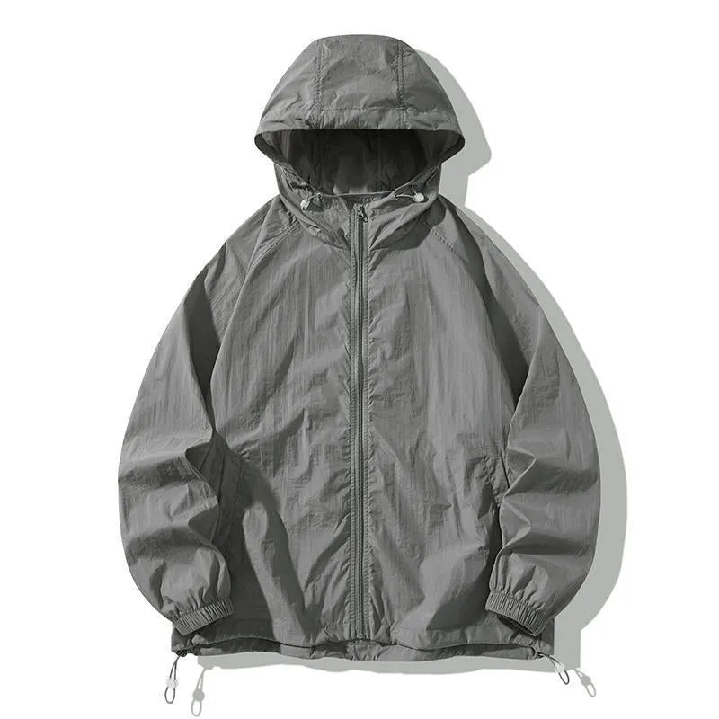 Thin loose-fit nylon outdoor sports jacket shown in available colours on a neutral background.