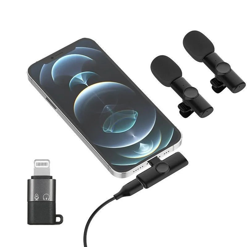 Wireless collar clip lavalier microphone for outdoor video recording with multiple interface connection options
