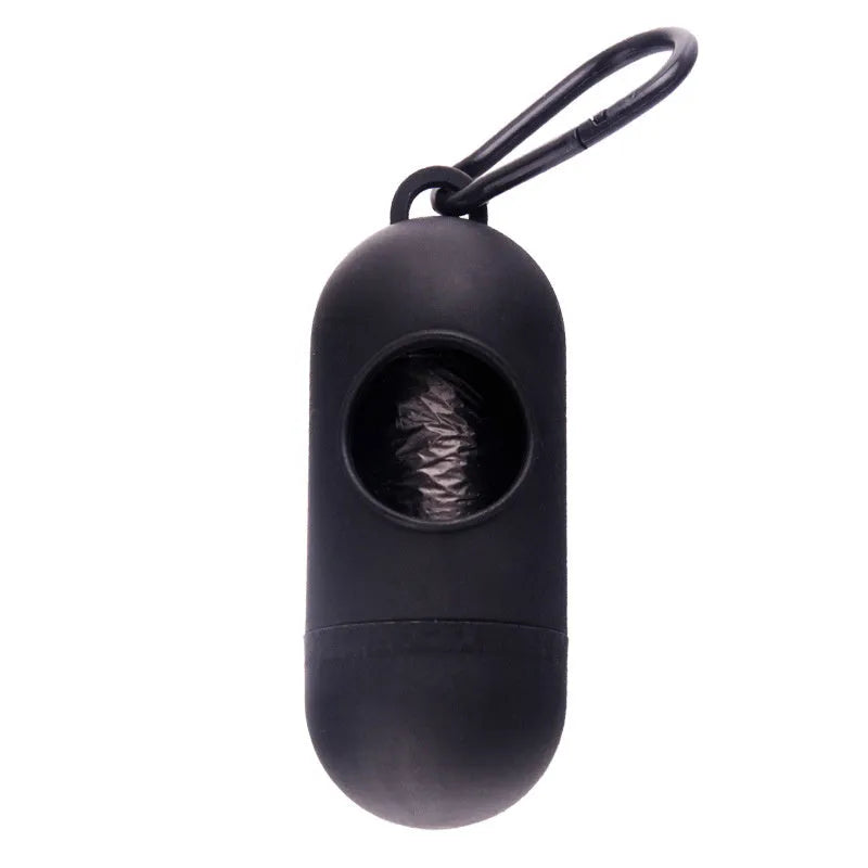 Compact plastic dog poo bag holder with Velcro strap and metal side hook