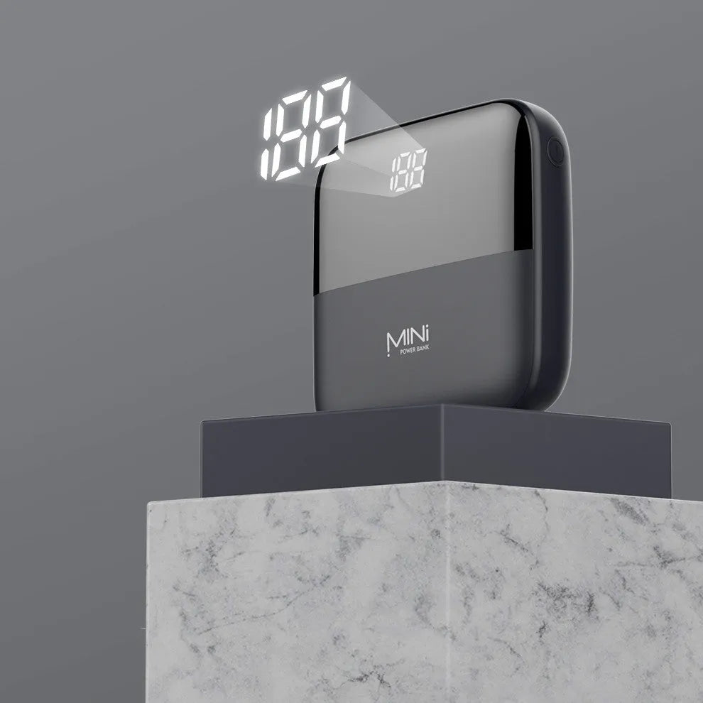 10000mAh Android portable power bank with digital display and dual USB ports in plastic casing