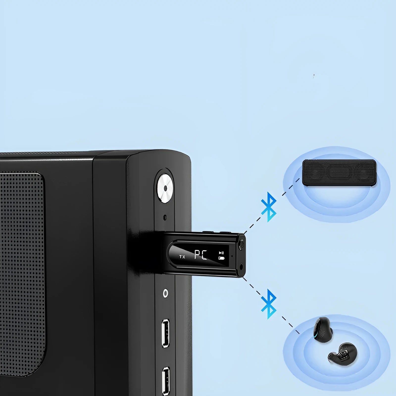Black USB car FM Bluetooth receiver and MP3 transmitter for wireless music streaming