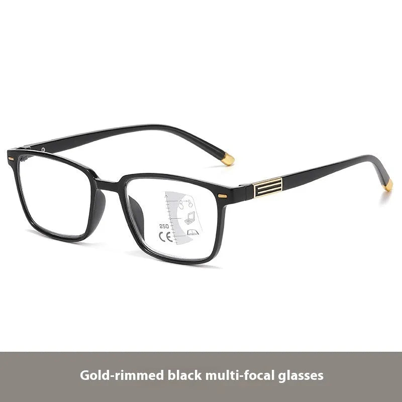 Multifocal reading glasses with anti blue light and colour-changing lenses in various frame colours
